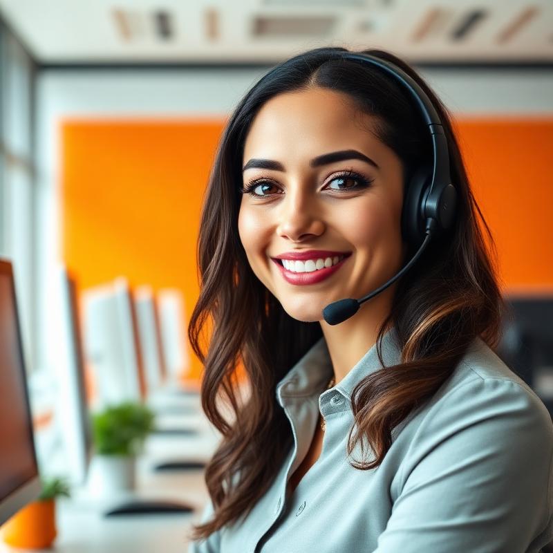 Atendente Belvox com headset sorrindo